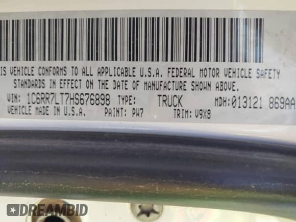 2017 Ram 1500 SLT с VIN 1C6RR7LT7HS676898, выставлен на аукционе IAAI как лот 41710094 с пробегом 163 368 миль миль и . История ставок и продаж доступна на DreamBid. Изображение 9.