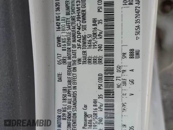 ✅ 2017 Ford Fiesta Titanium • VIN: 3FADP4CJ9HM139406 • Лот: 64456345. Опубликован ранее на Copart с пробегом Не указан. Бесплатный доступ к архиву аукционных продаж из США и подробный отчёт об истории автомобиля на DreamBid. Изображение 12.