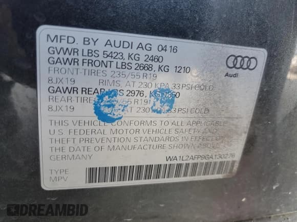 ✅ 2016 Audi Q5 Premium Plus • VIN: WA1L2AFP9GA130276 • Lot: 55537265. Wystawiony na Copart z przebiegiem 189 557 mil. Bezpłatny archiwum sprzedaży aukcyjnych z USA i szczegółowy raport historii pojazdu na DreamBid. Zdjęcie 12.