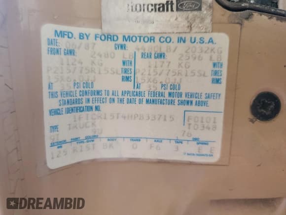 ✅ 1987 Ford Ranger • VIN: 1FTCR15T4HPB33715 • Lot: 90128915. Listed on Copart with 43,282 mi. Free auction sales archive from the USA and detailed vehicle history report at DreamBid. Image 12.