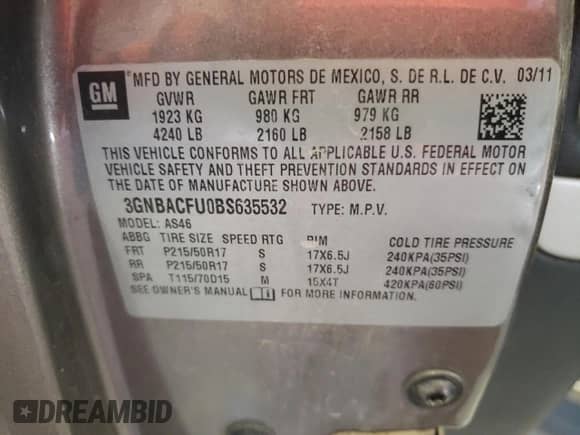 2011 Chevrolet HHR 2LT с VIN 3GNBACFU0BS635532, выставлен на аукционе Copart как лот 68672774 с пробегом 148 465 миль миль и Списание • Salvage title. История ставок и продаж доступна на DreamBid. Изображение 13.