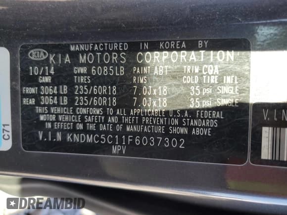 ✅ 2015 Kia Sedona EX • VIN: KNDMC5C11F6037302 • Lot: 82298815. Wystawiony na Copart z przebiegiem 149 431 mil. Bezpłatny archiwum sprzedaży aukcyjnych z USA i szczegółowy raport historii pojazdu na DreamBid. Zdjęcie 13.