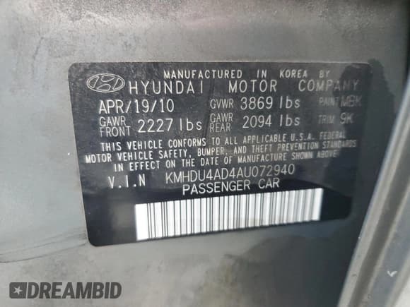 ✅ 2010 Hyundai Elantra SE • VIN: KMHDU4AD4AU072940 • Lot: 87040135. Listed on Copart with 167,307 mi. Free auction sales archive from the USA and detailed vehicle history report at DreamBid. Image 12.