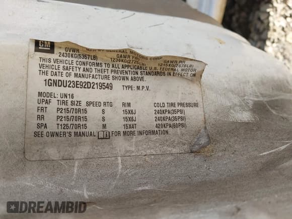 ✅ 2002 Chevrolet Venture Value 1SV • VIN: 1GNDU23E92D219549 • Lot: 41740860. Listed on IAAI with 296,832 mi. Free auction sales archive from the USA and detailed vehicle history report at DreamBid. Image 9.