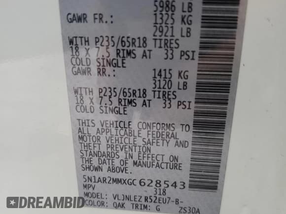 ✅ 2016 Nissan Pathfinder SL • VIN: 5N1AR2MMXGC628543 • Lot: 82271905. Listed on Copart with 120,627 mi. Free auction sales archive from the USA and detailed vehicle history report at DreamBid. Image 13.