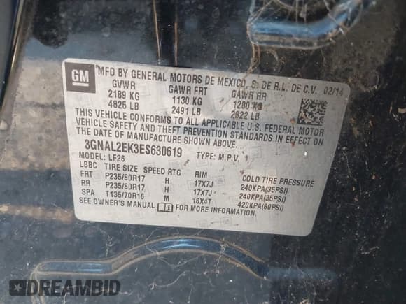 ✅ 2014 Chevrolet Captiva Sport LS • VIN: 3GNAL2EK3ES630619 • Лот: 41856775. Опубликован ранее на IAAI с пробегом 151 581 миль. Бесплатный доступ к архиву аукционных продаж из США и подробный отчёт об истории автомобиля на DreamBid. Изображение 9.