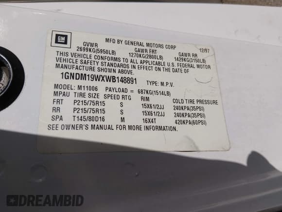 ✅ 1998 Chevrolet Astro • VIN: 1GNDM19WXWB148891 • Лот: 43908503. Опубликован ранее на IAAI с пробегом 149 866 миль. Бесплатный доступ к архиву аукционных продаж из США и подробный отчёт об истории автомобиля на DreamBid. Изображение 9.