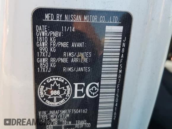 ✅ 2015 Nissan Juke SV • VIN: JN8AF5MR7FT504162 • Lot: 80208035. Listed on Copart with 163,370 mi. Free auction sales archive from the USA and detailed vehicle history report at DreamBid. Image 12.