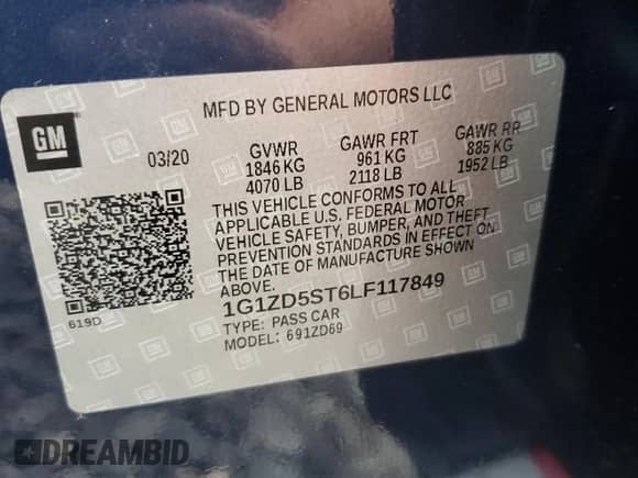 2020 Chevrolet Malibu LT with VIN 1G1ZD5ST6LF117849, listed as a Copart auction lot 84998625 with 144,893 mi miles and Salvage title. Bid and sale history available at DreamBid. Image 12.