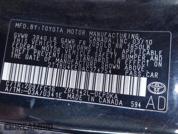 ✅ 2010 Toyota Corolla • VIN: 2T1BU4EE0AC374754 • Лот: 42304636. Опубликован ранее на IAAI с пробегом 277 078 миль. Бесплатный доступ к архиву аукционных продаж из США и подробный отчёт об истории автомобиля на DreamBid. Изображение 9.