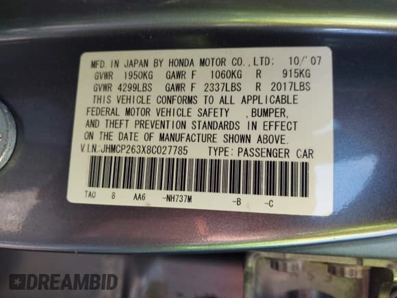 ✅ 2008 Honda Accord LX • VIN: JHMCP263X8C027785 • Lot: 42745368. Wystawiony na IAAI z przebiegiem 159 407 mil. Bezpłatny archiwum sprzedaży aukcyjnych z USA i szczegółowy raport historii pojazdu na DreamBid. Zdjęcie 9.