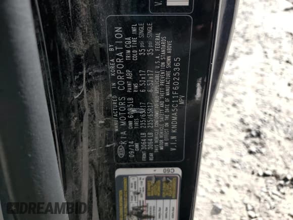 ✅ 2015 Kia Sedona L • VIN: KNDMA5C11F6025365 • Lot: 68847905. Listed on Copart with 142,525 mi. Free auction sales archive from the USA and detailed vehicle history report at DreamBid. Image 13.