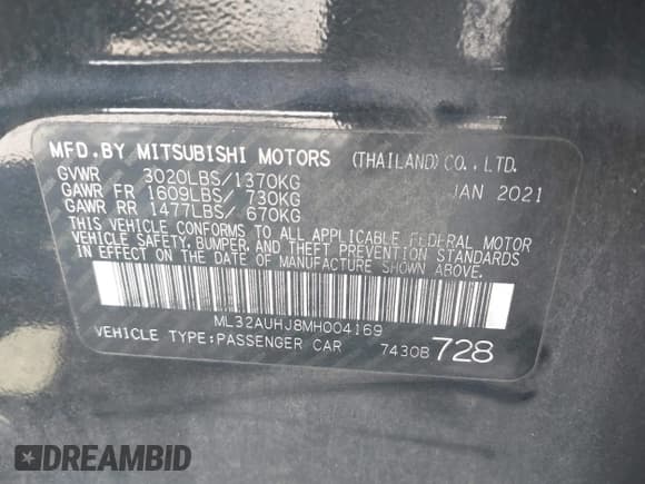 ✅ 2021 Mitsubishi Mirage ES • VIN: ML32AUHJ8MH004169 • Lot: 43549525. Listed on IAAI with 96,713 mi. Free auction sales archive from the USA and detailed vehicle history report at DreamBid. Image 9.