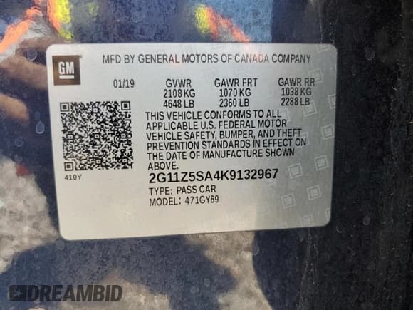 ✅ 2019 Chevrolet Impala LT • VIN: 2G11Z5SA4K9132967 • Лот: 64787714. Опубликован ранее на Copart с пробегом 67 283 миль. Бесплатный доступ к архиву аукционных продаж из США и подробный отчёт об истории автомобиля на DreamBid. Изображение 13.