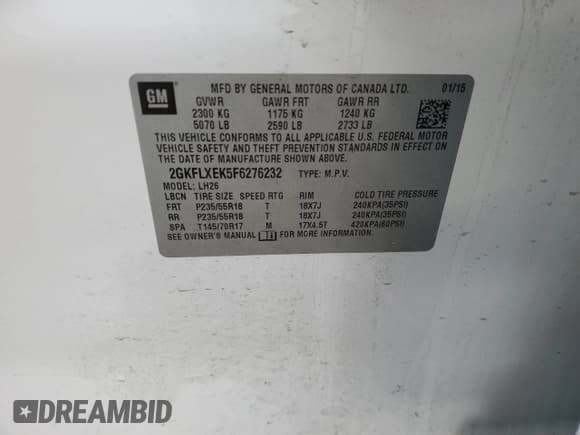 ✅ 2015 GMC Terrain SLT • VIN: 2GKFLXEK5F6276232 • Lot: 90661505. Listed on Copart with 91,727 mi. Free auction sales archive from the USA and detailed vehicle history report at DreamBid. Image 12.