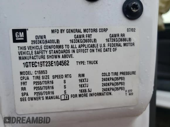 ✅ 2003 GMC Sierra 1500 • VIN: 1GTEC19T23E104562 • Лот: 38253722. Опубликован ранее на Copart с пробегом 315 846 миль. Бесплатный доступ к архиву аукционных продаж из США и подробный отчёт об истории автомобиля на DreamBid. Изображение 10.