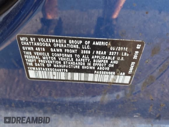 ✅ 2016 Volkswagen Passat S • VIN: 1VWAS7A3XGC046778 • Лот: 42431146. Опубликован ранее на IAAI с пробегом 136 178 миль. Бесплатный доступ к архиву аукционных продаж из США и подробный отчёт об истории автомобиля на DreamBid. Изображение 9.