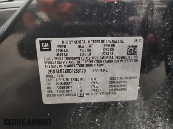 ✅ 2013 Chevrolet Equinox LS • VIN: 2GNALBEK0D1268176 • Лот: 92207775. Опубликован ранее на Copart с пробегом 166 765 миль. Бесплатный доступ к архиву аукционных продаж из США и подробный отчёт об истории автомобиля на DreamBid. Изображение 13.