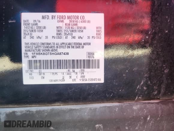 ✅ 2017 Ford Explorer Sport • VIN: 1FM5K8GT5HGA87438 • Лот: 80586545. Опубликован ранее на Copart с пробегом Не указан. Бесплатный доступ к архиву аукционных продаж из США и подробный отчёт об истории автомобиля на DreamBid. Изображение 12.