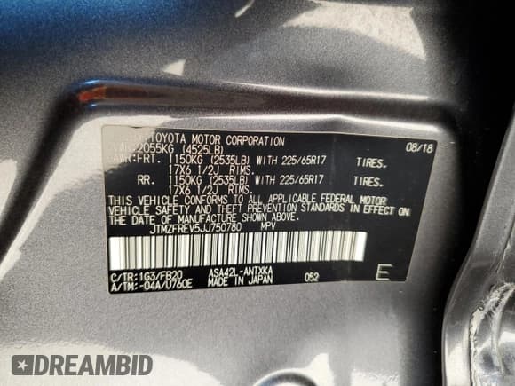 ✅ 2018 Toyota RAV4 LE • VIN: JTMZFREV5JJ750780 • Lot: 81830265. Wystawiony na Copart z przebiegiem 60 466 mil. Bezpłatny archiwum sprzedaży aukcyjnych z USA i szczegółowy raport historii pojazdu na DreamBid. Zdjęcie 13.