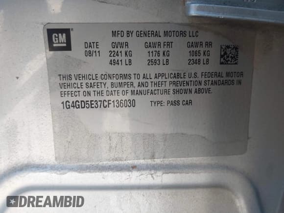 ✅ 2012 Buick LaCrosse Premium 1 • VIN: 1G4GD5E37CF136030 • Lot: 43589755. Wystawiony na IAAI z przebiegiem 145 011 mil. Bezpłatny archiwum sprzedaży aukcyjnych z USA i szczegółowy raport historii pojazdu na DreamBid. Zdjęcie 9.