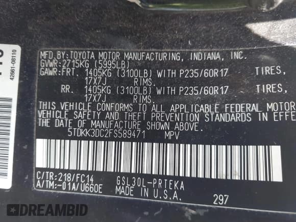 ✅ 2015 Toyota Sienna LE AAS • VIN: 5TDKK3DC2FS589471 • Lot: 42867927. Listed on IAAI with 156,259 mi. Free auction sales archive from the USA and detailed vehicle history report at DreamBid. Image 9.