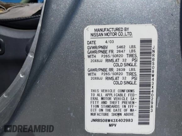 ✅ 2003 Infiniti FX Options • VIN: JNRBS08W43X402983 • Lot: 43329386. Listed on IAAI with 156,642 mi. Free auction sales archive from the USA and detailed vehicle history report at DreamBid. Image 9.