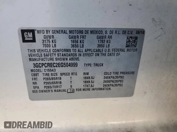 2014 Chevrolet Silverado 1500 LT с VIN 3GCPCREC2EG504999, выставлен на аукционе Copart как лот 80705715 с пробегом 222 242 миль миль и Списание • Salvage title. История ставок и продаж доступна на DreamBid. Изображение 12.