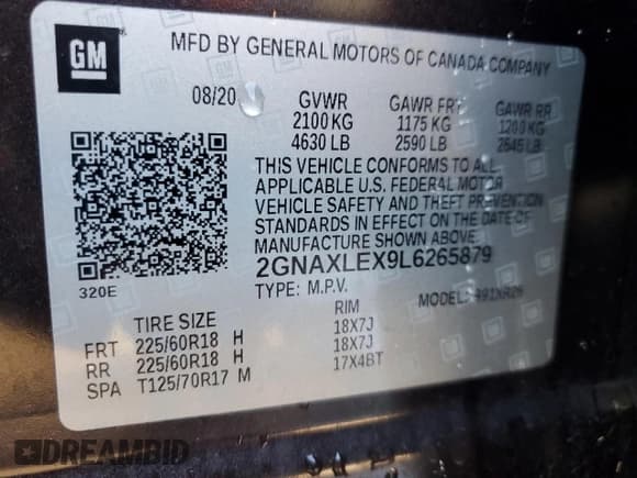 ✅ 2020 Chevrolet Equinox LT • VIN: 2GNAXLEX9L6265879 • Lot: 85901315. Wystawiony na Copart z przebiegiem 85 726 mil. Bezpłatny archiwum sprzedaży aukcyjnych z USA i szczegółowy raport historii pojazdu na DreamBid. Zdjęcie 13.