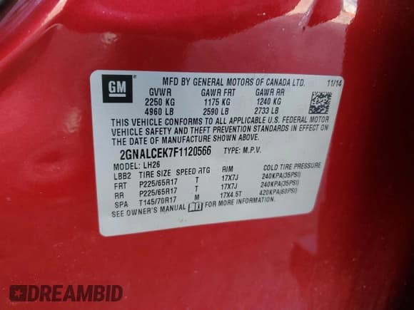 ✅ 2015 Chevrolet Equinox LT • VIN: 2GNALCEK7F1120566 • Лот: 90864685. Опубликован ранее на Copart с пробегом 100 443 миль. Бесплатный доступ к архиву аукционных продаж из США и подробный отчёт об истории автомобиля на DreamBid. Изображение 13.