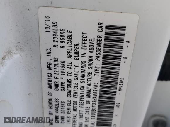 ✅ 2017 Acura TLX • VIN: 19UUB1F33HA005400 • Lot: 81728225. Listed on Copart with Not provided. Free auction sales archive from the USA and detailed vehicle history report at DreamBid. Image 12.