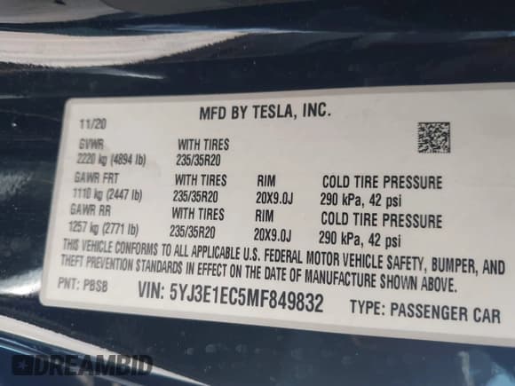 ✅ 2021 Tesla Model 3 Performance • VIN: 5YJ3E1EC5MF849832 • Lot: 41526209. Wystawiony na IAAI z przebiegiem 66 325 mil. Bezpłatny archiwum sprzedaży aukcyjnych z USA i szczegółowy raport historii pojazdu na DreamBid. Zdjęcie 9.