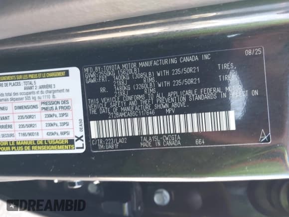 ✅ 2025 Lexus RX 350 Premium • VIN: 2T2BAMCA9SC117646 • Lot: 43486818. Wystawiony na IAAI z przebiegiem 916 mil. Bezpłatny archiwum sprzedaży aukcyjnych z USA i szczegółowy raport historii pojazdu na DreamBid. Zdjęcie 9.