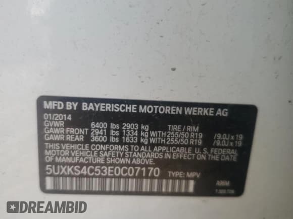 ✅ 2014 BMW X5 xDrive35d • VIN: 5UXKS4C53E0C07170 • Lot: 85189525. Listed on Copart with 159,893 mi. Free auction sales archive from the USA and detailed vehicle history report at DreamBid. Image 13.