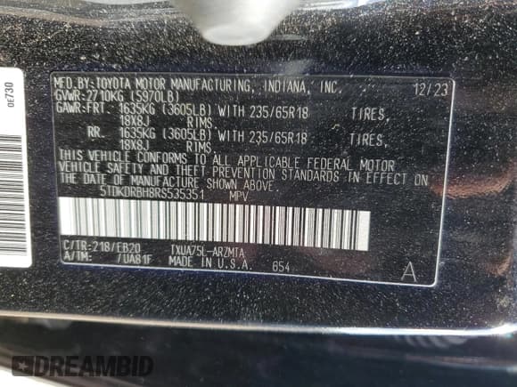 ✅ 2024 Toyota Highlander XLE • VIN: 5TDKDRBH8RS535351 • Lot: 91002455. Listed on Copart with 29,639 mi. Free auction sales archive from the USA and detailed vehicle history report at DreamBid. Image 13.