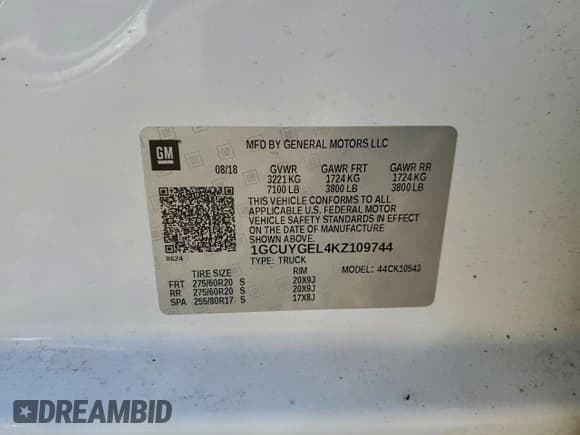 ✅ 2019 Chevrolet Silverado 1500 LTZ • VIN: 1GCUYGEL4KZ109744 • Lot: 95126325. Wystawiony na Copart z przebiegiem 171 993 mil. Bezpłatny archiwum sprzedaży aukcyjnych z USA i szczegółowy raport historii pojazdu na DreamBid. Zdjęcie 12.
