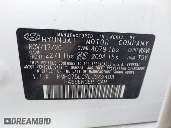 ✅ 2020 Hyundai Ioniq SE • VIN: KMHC75LC7LU242403 • Lot: 43862375. Listed on IAAI with 34,683 mi. Free auction sales archive from the USA and detailed vehicle history report at DreamBid. Image 9.
