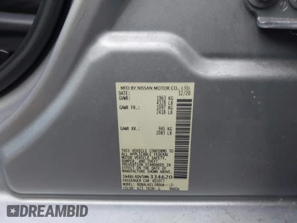 ✅ 2021 Nissan Altima SV • VIN: 1N4BL4DV5MN334620 • Lot: 43663401. Wystawiony na IAAI z przebiegiem 105 075 mil. Bezpłatny archiwum sprzedaży aukcyjnych z USA i szczegółowy raport historii pojazdu na DreamBid. Zdjęcie 9.