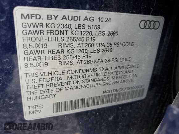 ✅ 2025 Audi Q3 S line Premium • VIN: WA1DECF33S1008087 • Лот: 91893825. Опубликован ранее на Copart с пробегом 2 880 миль. Бесплатный доступ к архиву аукционных продаж из США и подробный отчёт об истории автомобиля на DreamBid. Изображение 13.