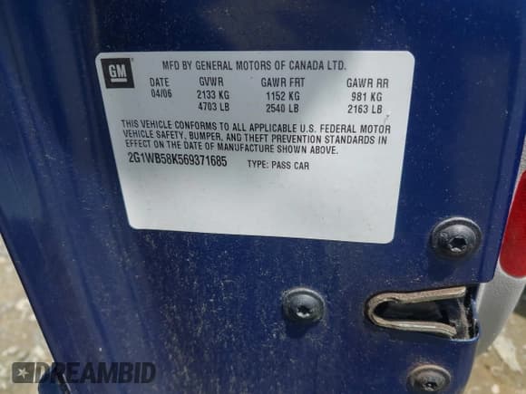 ✅ 2006 Chevrolet Impala LS • VIN: 2G1WB58K569371685 • Lot: 42469983. Listed on IAAI with 176,068 mi. Free auction sales archive from the USA and detailed vehicle history report at DreamBid. Image 9.