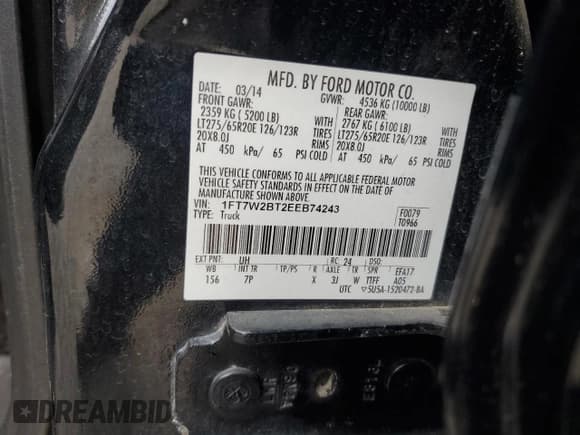 ✅ 2014 Ford F-250 XL • VIN: 1FT7W2BT2EEB74243 • Lot: 59986865. Listed on Copart with 194,574 mi. Free auction sales archive from the USA and detailed vehicle history report at DreamBid. Image 12.