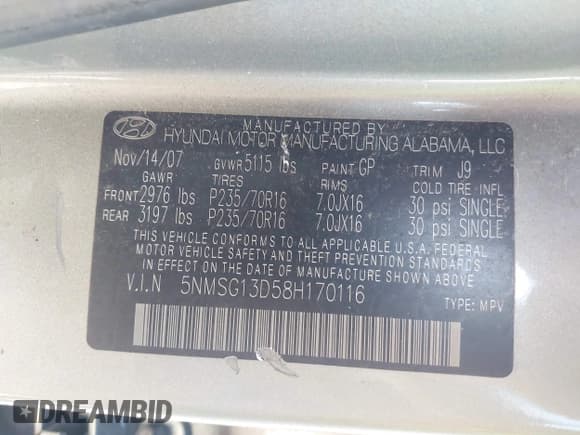 ✅ 2008 Hyundai Santa Fe GLS • VIN: 5NMSG13D58H170116 • Lot: 43625380. Wystawiony na IAAI z przebiegiem 249 033 mil. Bezpłatny archiwum sprzedaży aukcyjnych z USA i szczegółowy raport historii pojazdu na DreamBid. Zdjęcie 9.