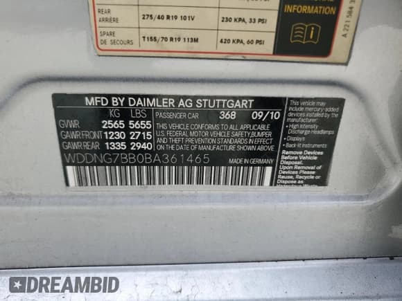 ✅ 2011 Mercedes-Benz S 550 • VIN: WDDNG7BB0BA361465 • Lot: 81277585. Listed on Copart with 127,026 mi. Free auction sales archive from the USA and detailed vehicle history report at DreamBid. Image 12.