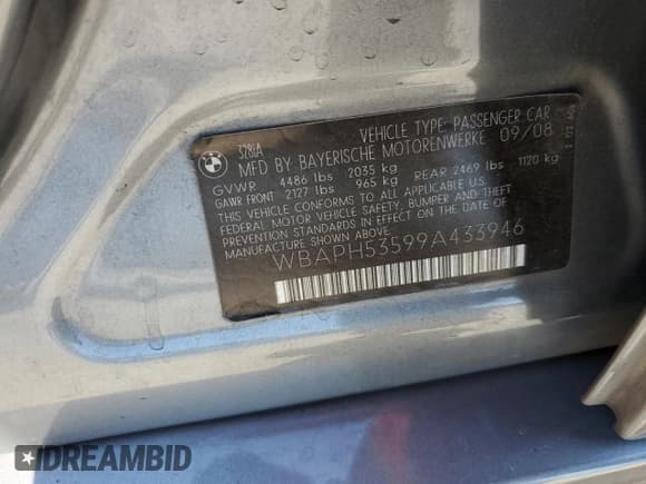 ✅ 2009 BMW 3 Series 328i • VIN: WBAPH53599A433946 • Lot: 81268165. Listed on Copart with 165,110 mi. Free auction sales archive from the USA and detailed vehicle history report at DreamBid. Image 12.