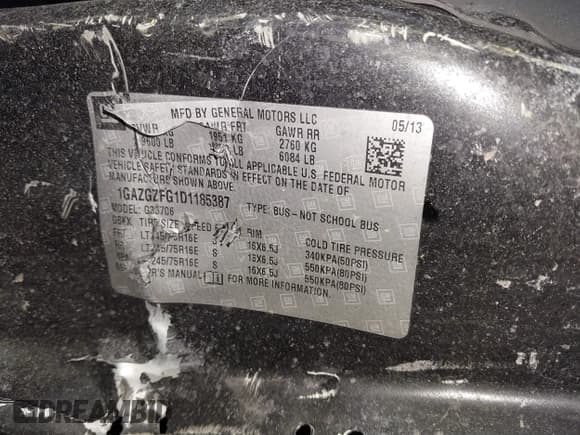 ✅ 2013 Chevrolet Express Passenger 1LS • VIN: 1GAZGZFG1D1185387 • Lot: 41300165. Listed on IAAI with Not provided. Free auction sales archive from the USA and detailed vehicle history report at DreamBid. Image 9.