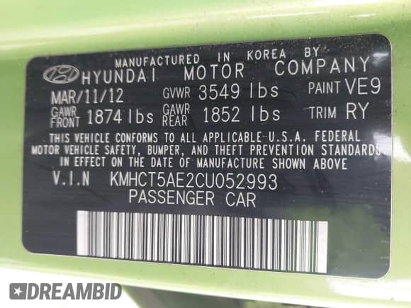 2012 Hyundai Accent GS z VIN KMHCT5AE2CU052993, wystawiony jako IAAI lot #43589389 z przebiegiem 91 873 mil mil oraz . Historia ofert i sprzedaży dostępna na DreamBid. Obrazek 9.