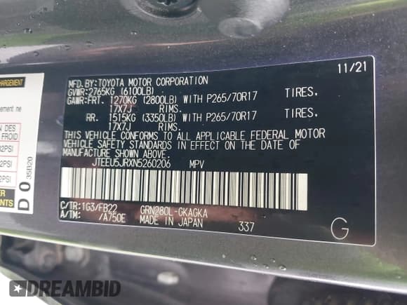 ✅ 2022 Toyota 4Runner SR5 • VIN: JTEEU5JRXN5260206 • Лот: 42201184. Опубликован ранее на IAAI с пробегом 69 235 миль. Бесплатный доступ к архиву аукционных продаж из США и подробный отчёт об истории автомобиля на DreamBid. Изображение 9.