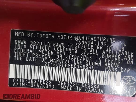 ✅ 2014 Toyota Corolla S Plus • VIN: 2T1BURHE5EC148949 • Lot: 42764748. Wystawiony na IAAI z przebiegiem 168 265 mil. Bezpłatny archiwum sprzedaży aukcyjnych z USA i szczegółowy raport historii pojazdu na DreamBid. Zdjęcie 9.