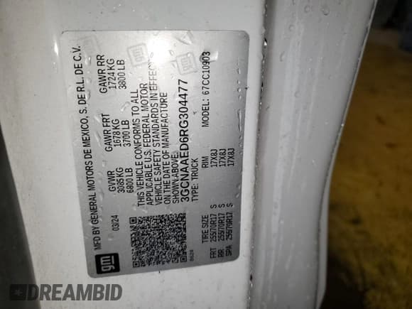 ✅ 2024 Chevrolet Silverado 1500 Work Truck • VIN: 3GCNAAED6RG304477 • Lot: 91305265. Listed on Copart with Not provided. Free auction sales archive from the USA and detailed vehicle history report at DreamBid. Image 12.