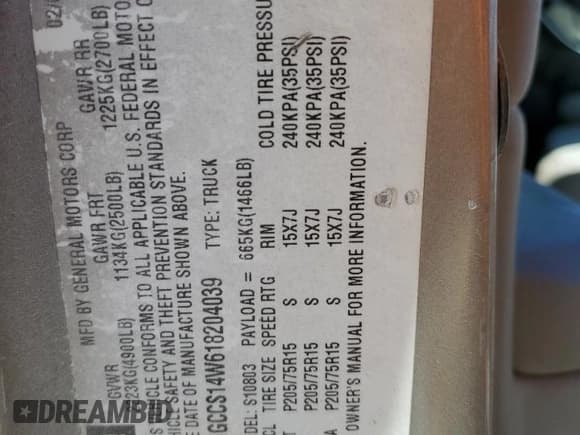 ✅ 2001 Chevrolet S-10 • VIN: 1GCCS14W618204039 • Lot: 50058715. Listed on Copart with 118,744 mi. Free auction sales archive from the USA and detailed vehicle history report at DreamBid. Image 12.